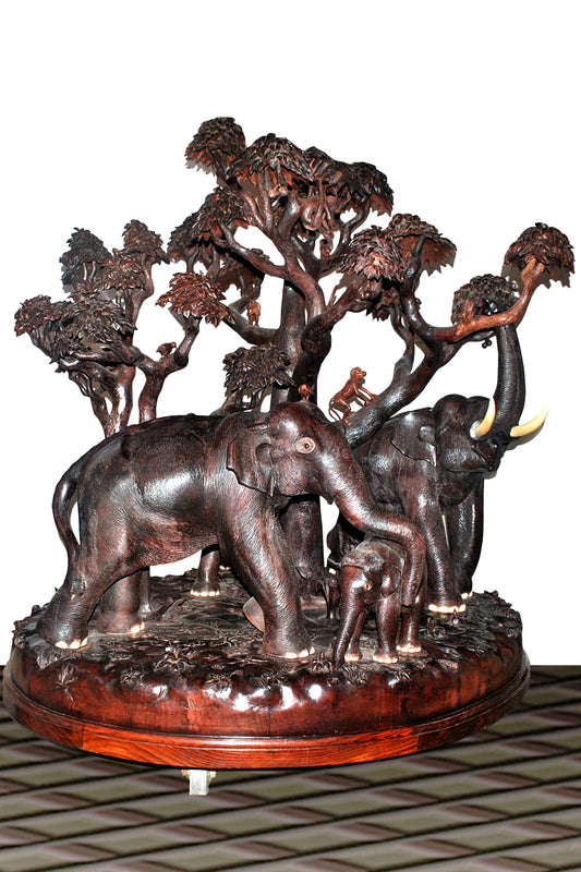 60-Inch Handcrafted Rosewood Elephant Sculpture – A Forest Frozen in Time