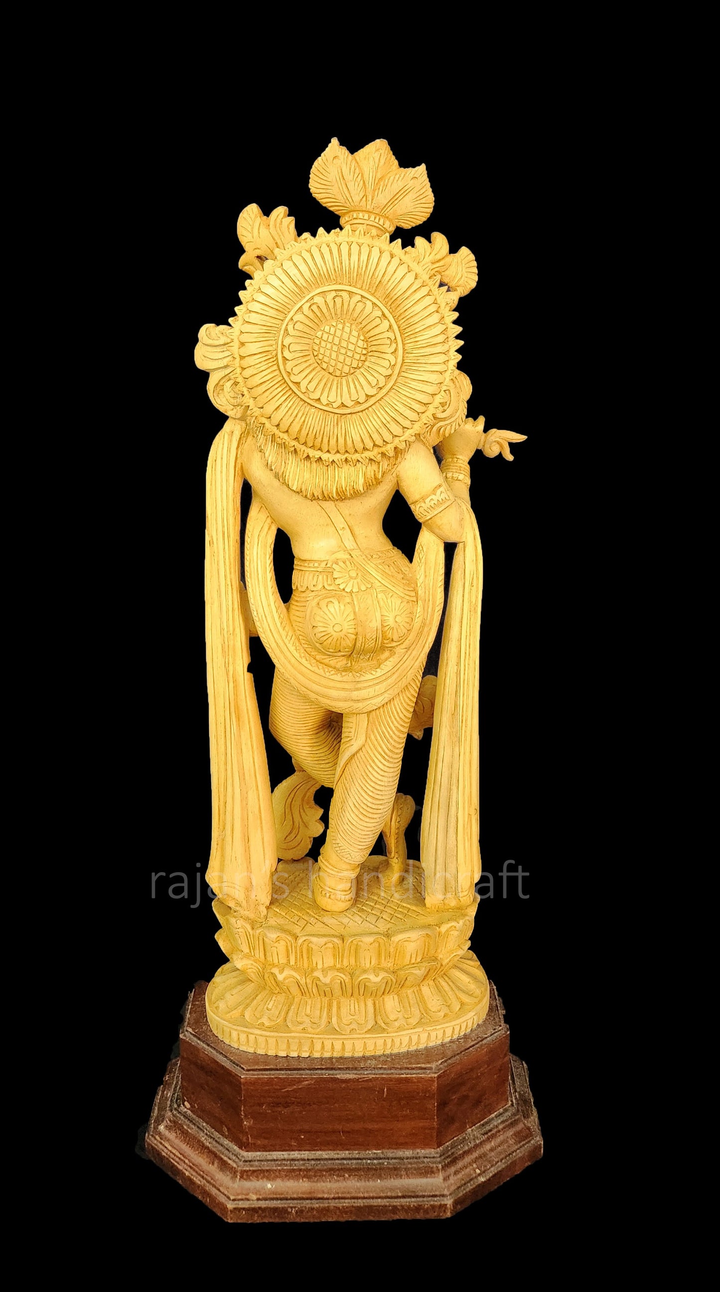 Standing Krishna Statue - 18 Inch Handcrafted Artisan-Made Whitewood Idol with Rosewood Base | Divine Home Temple & Spiritual Gift