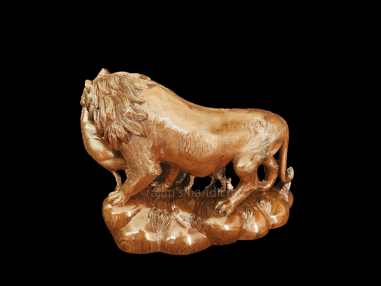 Handcrafted Lion and Deer Sculpture in Rosewood – 'The Circle of Life' – 16-Inch Wide Showpiece