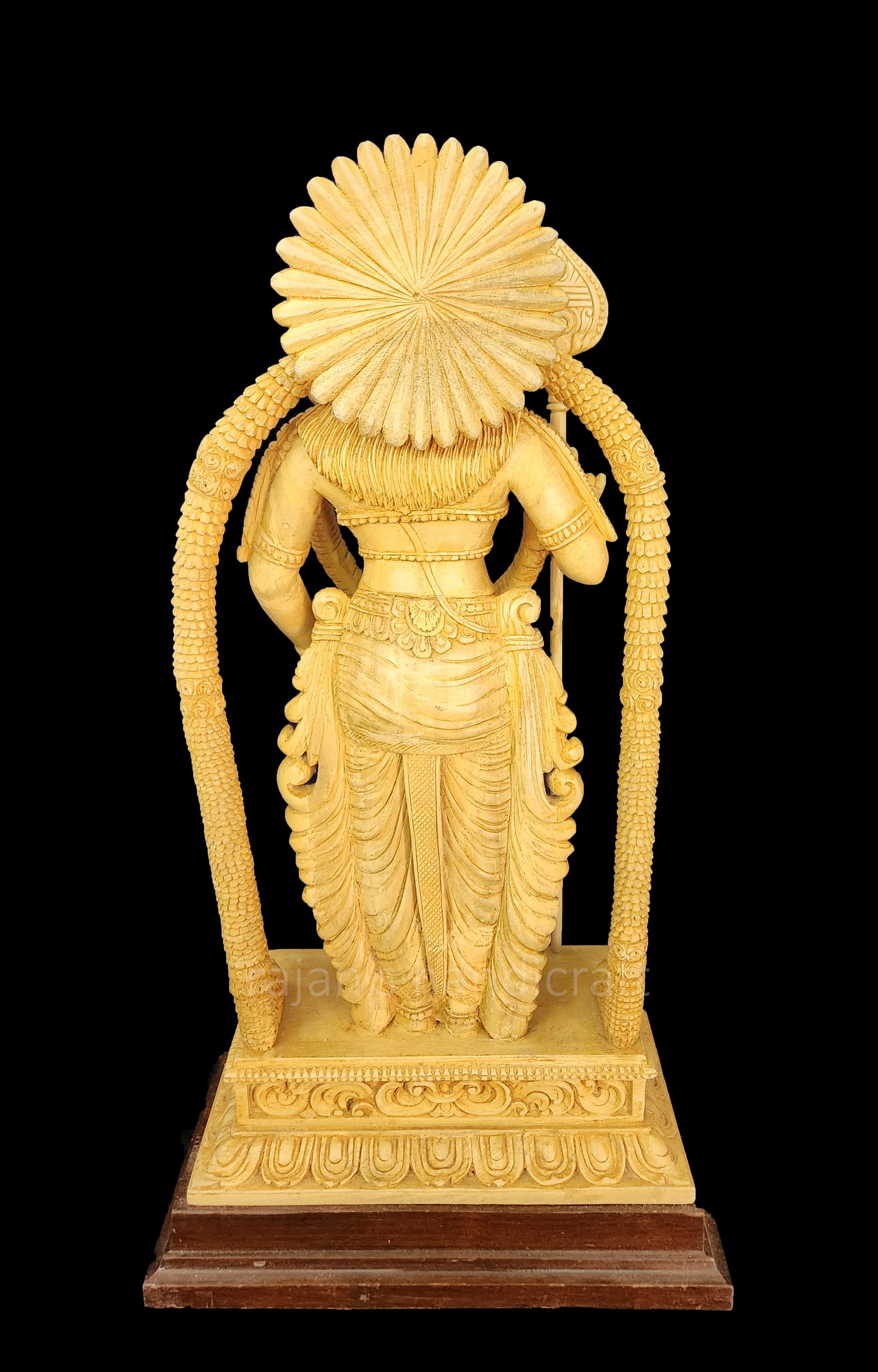22 Inch Handmade Murugan Statue - Whitewood with Rosewood Base | Wooden Lord Murugan Idol for Home Temple, Pooja Room & Spiritual Gifting