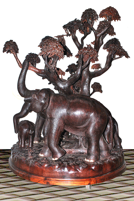 60-Inch Handcrafted Rosewood Elephant Sculpture – A Forest Frozen in Time