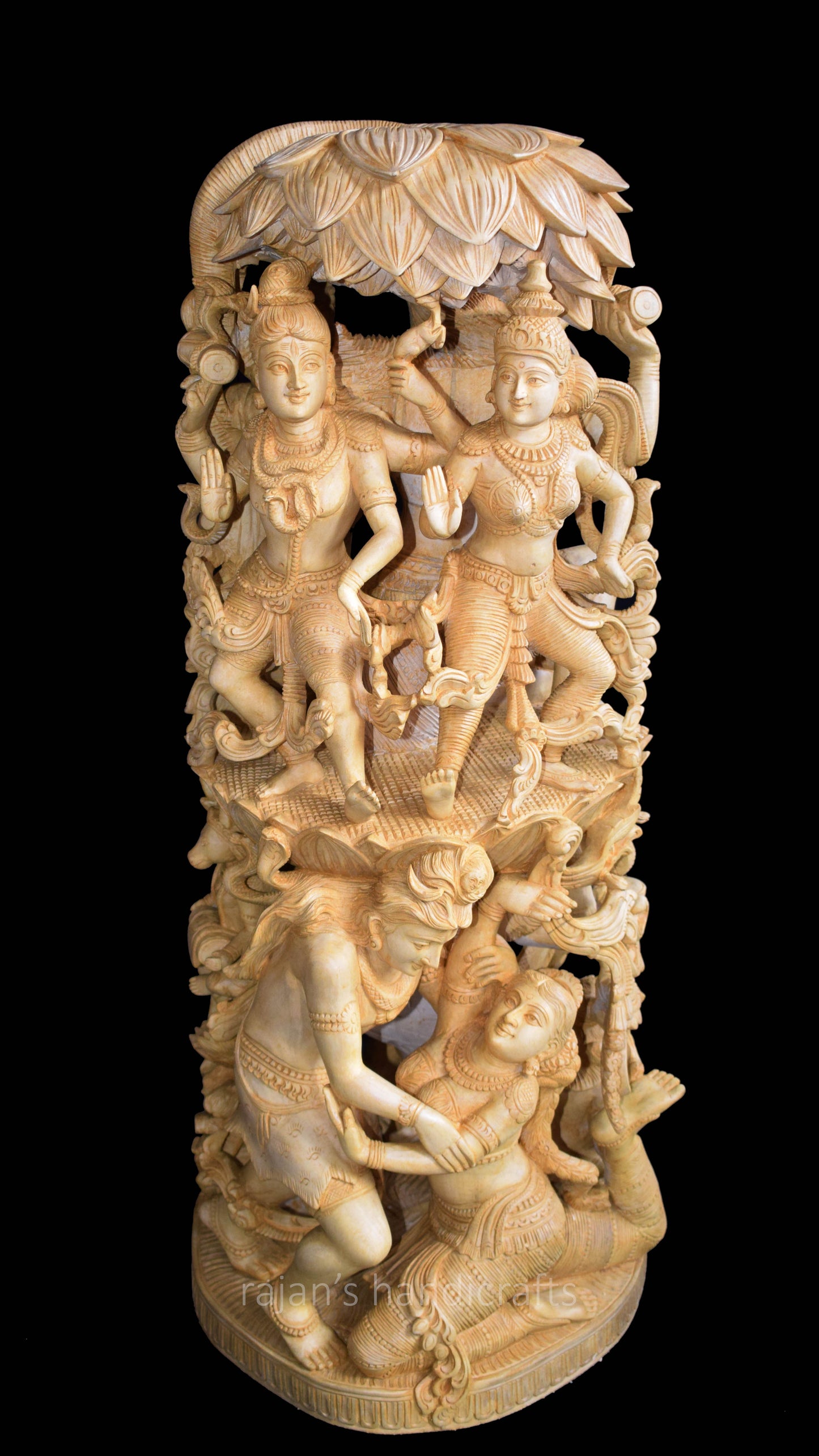 Shiva Parvathy 30-Inch Sculpture – Handmade Whitewood Masterpiece
