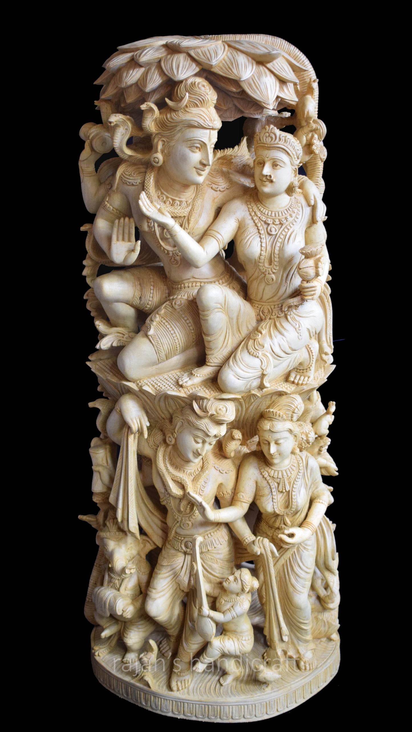 Shiva Parvathy 30-Inch Sculpture – Handmade Whitewood Masterpiece