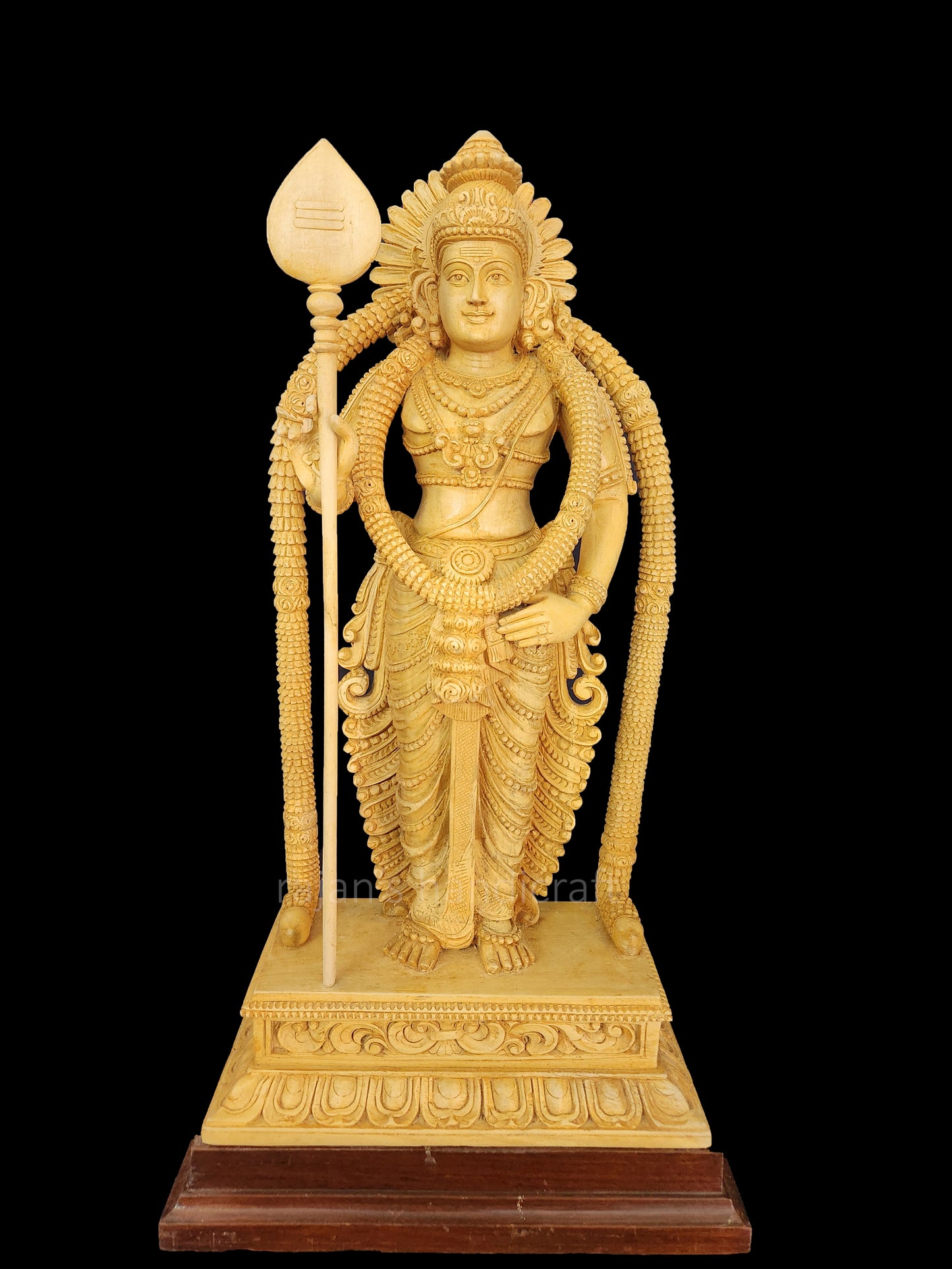 22 Inch Handmade Murugan Statue - Whitewood with Rosewood Base | Wooden Lord Murugan Idol for Home Temple, Pooja Room & Spiritual Gifting