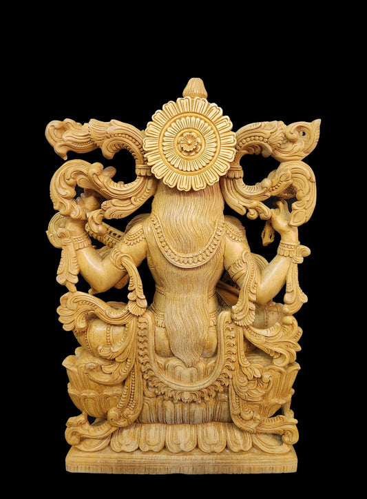 Saraswati Statue - 24 Inch Handcrafted Artisan-Made Whitewood Idol with Rosewood Base | Divine Home Temple & Spiritual Gift